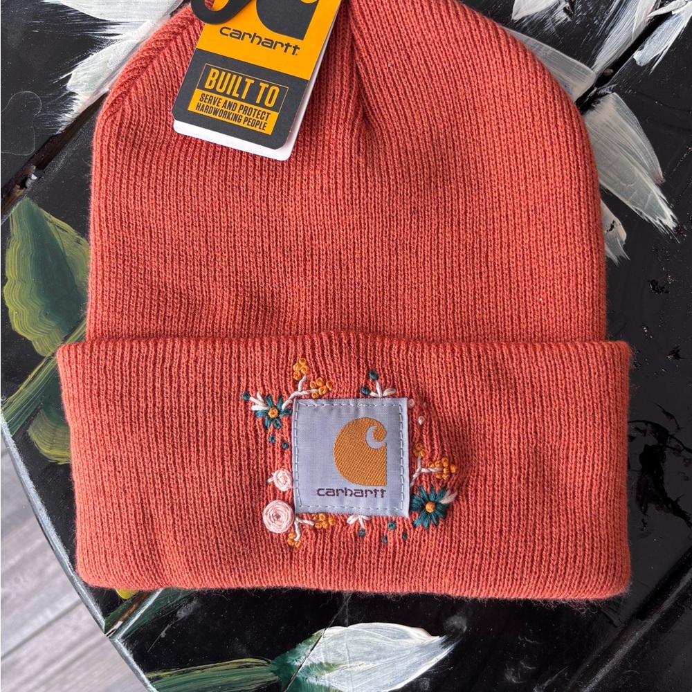 Carhartt Women's Rust Beanie with Floral Embroidery